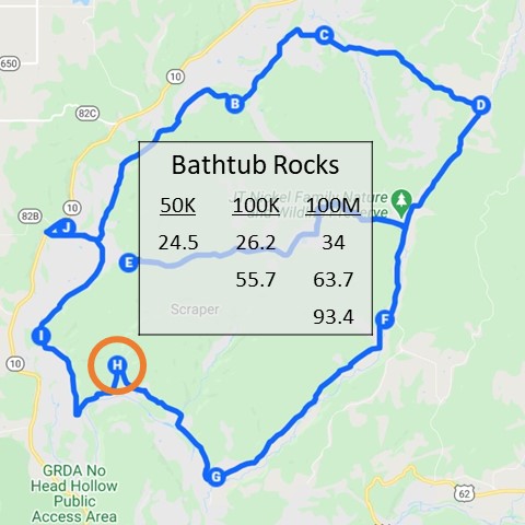 Milage chart for Bathtub Rocks