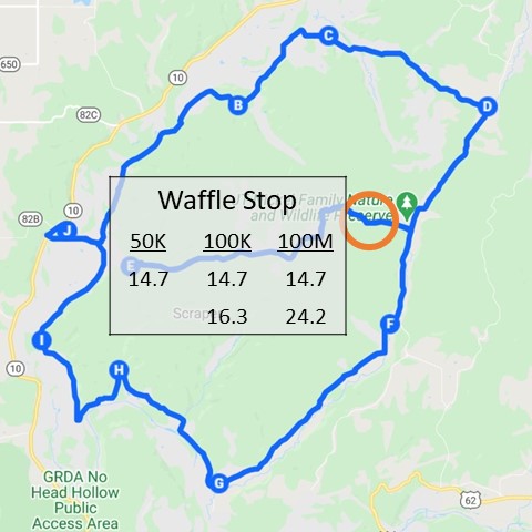 Milage chart for Waffle Stop